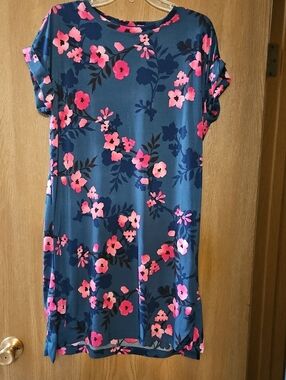 LuLaRoe Blue Midi Dress with Pink Floral Print